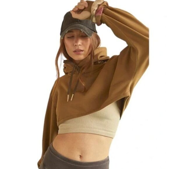 Free People Movement Total Eclipse Cropped Sweatshirt in Brown Size Small - Picture 1 of 12